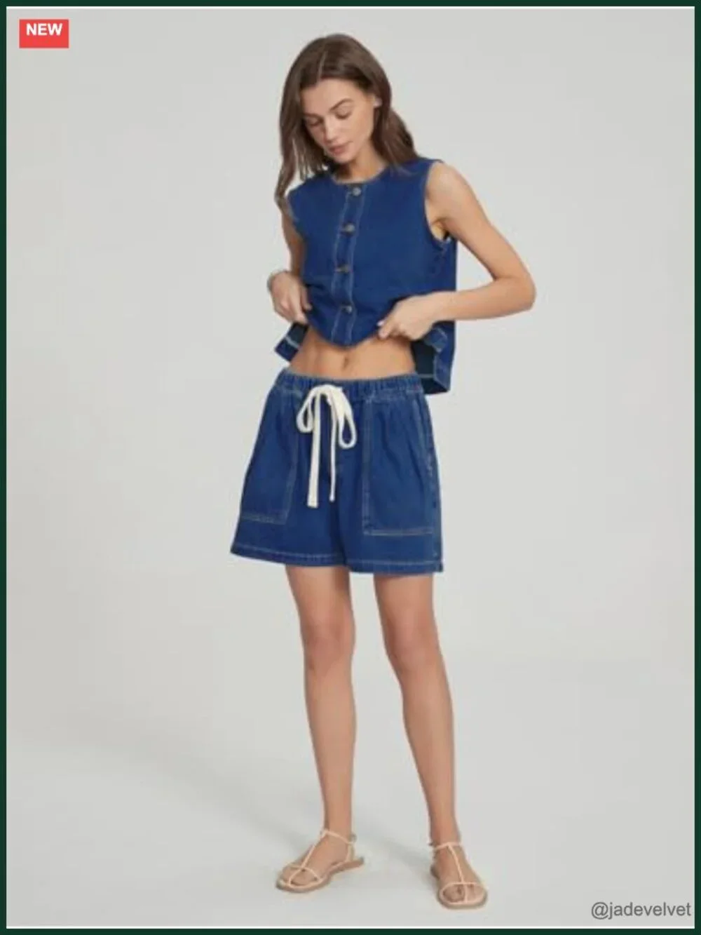 Sleeveless Denim Vest with Elastic Waist Baggy Jean Shorts Matching Set